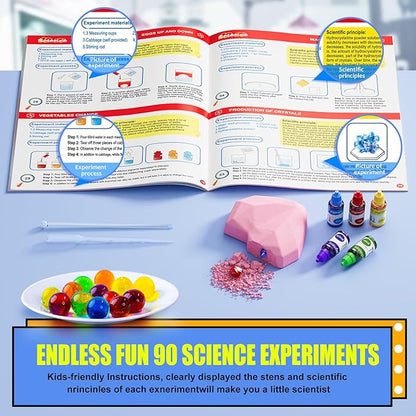 90 Lab Experiments Science Kit for Kids, STEM Activities Educational Scientist Toys Gifts for Age 6-12 Year Old Boys Girls, Chemistry and Physics Set Toys, Volcano Eruption