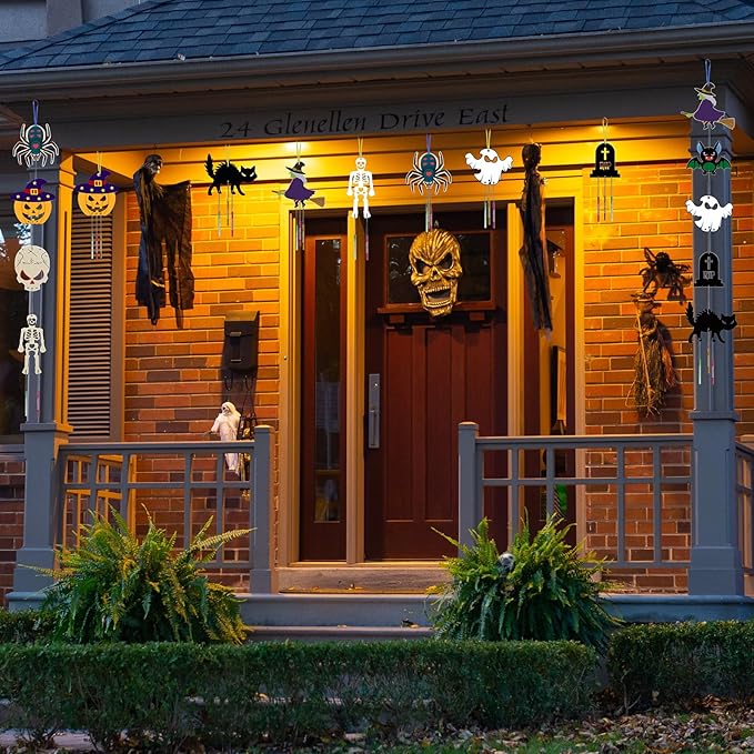 9 Pack Halloween Wind Chime Kit for Kids,Halloween Craft Kits Wooden Wind Chime Decorative Hanging Ornaments DIY Painting Craft for Boys Girls Family Activities Halloween Party Supplies