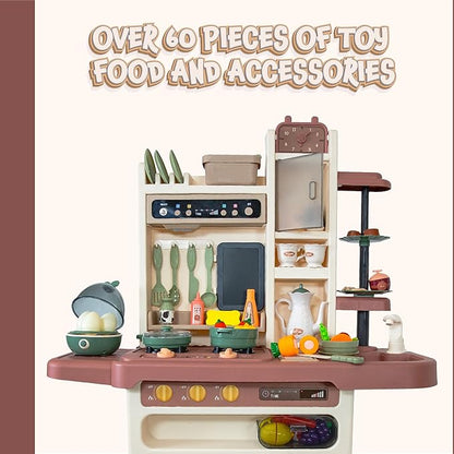 Sunnydaze Mini Meals Interactive Play Kitchen with Lights and Sounds - Kids Toy Kitchen Playset with 65-Piece Accessory Pack