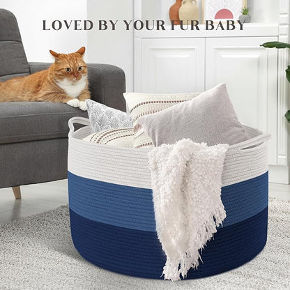 Maliton XXX Large Cotton Rope Blanket Basket, 22" x 22" x 14" Storage Baskets for Organizing, Kids Dog Toy Storage Box Organizer Bins, Blanket Holder for Living Room, Bedroom, Kids Room, Bathroom