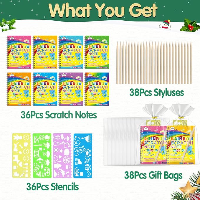 ZMLM Rainbow Scratch Party Favors Kids: Birthday Gifts Toy Bulk Scratch Art Notebook 36 Pack Scratch Paper Birthday Party Favor Girls Boys Art Craft Kit Scratch Pads Classroom Prizes