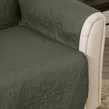 Great Bay Home Medallion Stitched Solid Furniture Protector Stain Resistant Durable Furniture Protector Elenor Collection (Sofa, Sage Green/Light Gray)