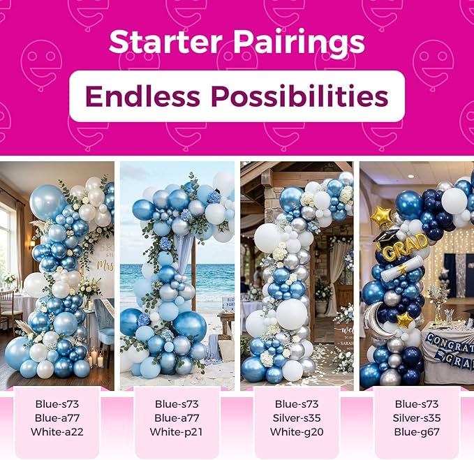 Bezente Metallic Blue Latex Party Balloons - 100 Pack 12 inch Round Helium Chrome Blue Balloons for Graduation Wedding Bachelorette Birthday Engagement Party Decorations