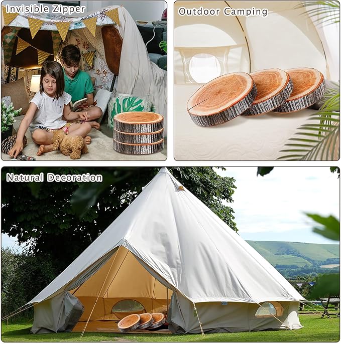 Coume 3 Pcs Wood Slice Pillow Round Floor Cushion 3D Digital Throw Pillow Decorative Tree Ring Soft Circle Seating for Kids Chair Home Couch Sofa Bedroom Decor(Emulation)