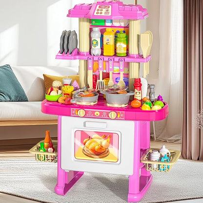 Pretend Food Kitchen Toys for Kids Age 3 4 5 6 7 8 - Girls Toys Play Kitchen with Toy Accessories for Girls, Play Dishes, Cooking Toys for Kids Ages 3-5, Gifts Toys for Girls (Medium)