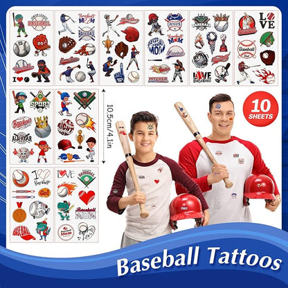Aoriher Baseball Sport Party Favors for Kids, 15 Sets Sport Goodie Silicone Sport Bracelets Mini Stress Ball Keychain Temporary Tattoo Sticker Eraser for Sport Birthday Party Supplies Total 85 Pcs
