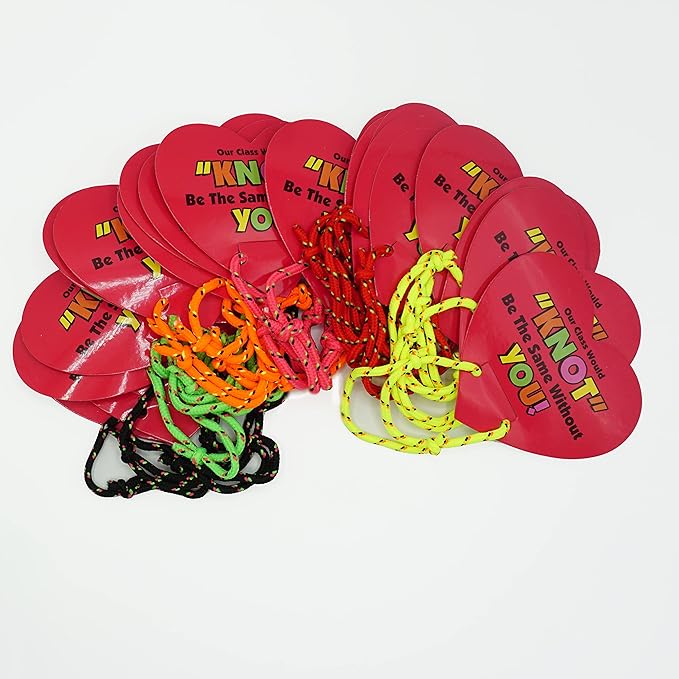4E's Novelty Valentines Bracelets with Cards (48 Pack ) Our Class Will Knot Be The Same Without You - Bulk School Valentines Day Gifts for Kids from Teacher Party Favors Classroom Exchange