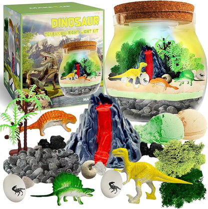 Dinosaur Light Up Terrarium Kit for Kids I Dinosaur Toys Craft Kits for Kids I Night Light for Kids Crystal Growing Kit I Terrarium Jar for Kids I Birthday Gifts for Girls Age 5-12