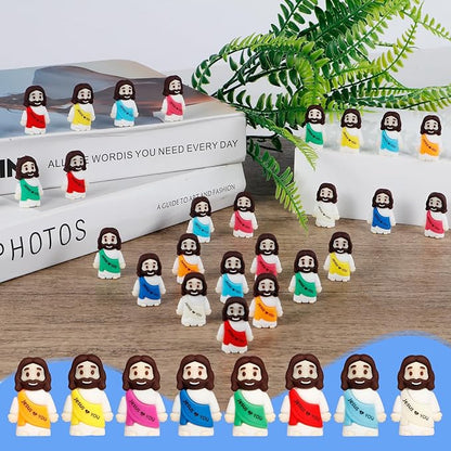 40PCS Little Jesus Figures, 10 Color Tiny Jesus Figurines in Bulk, Mini Jesus Figure Religious Gifts, Christian Mothers Day Teacher Appreciation Gifts for Kids Women Mom (40PCS)