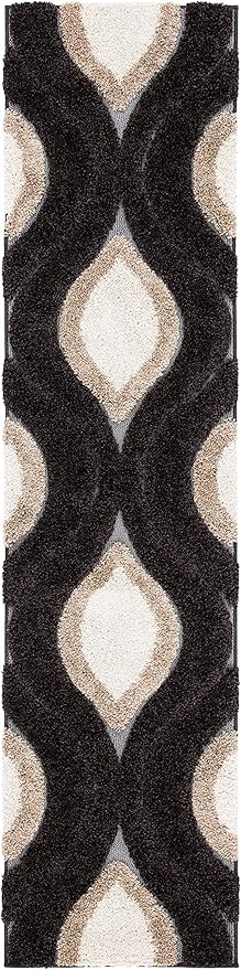SAFAVIEH Florida Shag Collection Runner Rug - 2'3" x 9', Dark Brown & Ivory, Modern Design, Non-Shedding & Easy Care, 1.2-inch Thick Ideal for High Traffic Areas in Living Room, Bedroom (SG461-2812)