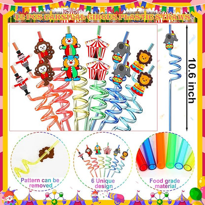 Circus Party Favors 72 PCS Circus Clown Animal Slap Bracelets DIY Stickers Tattoo Stickers Keychains Plastic Straws Gift Bags for Kids Carnival Theme Birthday Party Baby Shower Classroom Rewards