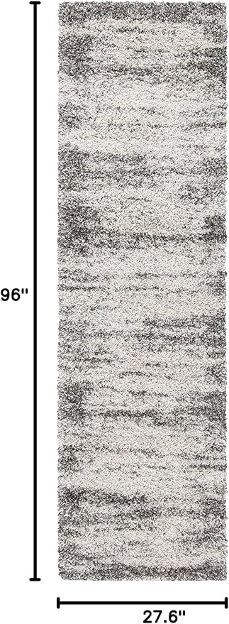 SAFAVIEH Hudson Shag Collection Runner Rug - 2'3" x 8', Ivory & Grey, Abstract Design, Non-Shedding & Easy Care, 2-inch Thick Ideal for High Traffic Areas in Living Room, Bedroom (SGH203A)