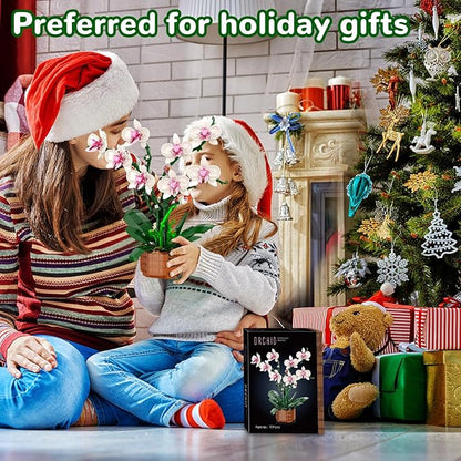 Orchid Building Blocks Set with LED Light – DIY Artificial Flower Kit for Home Decoration, for Adults and Kids 6-14,Ideal for Christmas,Birthdays,and Special Occasions,729-Piece