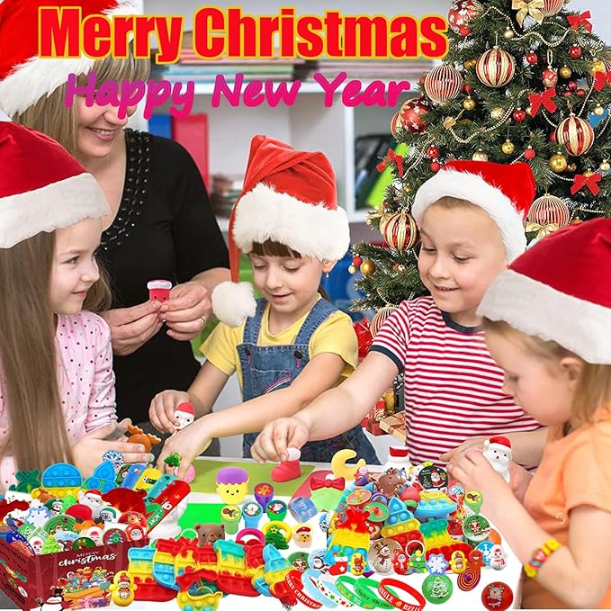 118 Pcs Christmas Party Favors for Kids, Goodie Bag Stuffers, Pop Fidget Toys, Treasure Box Toys, Classroom Prizes, Goody Bags, Christmas Stocking Stuffers for Kids