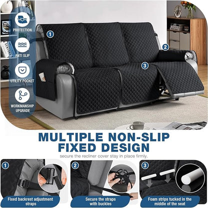 TAOCOCO Recliner Sofa Slipcover Couch Covers for 3 Cushion Couch, Pet Sofa Cover for 3 Seat Recliner Sofa, Washable Reclining Sofa Cover Furniture Protector with Elastic Straps(3 Seater, Black)