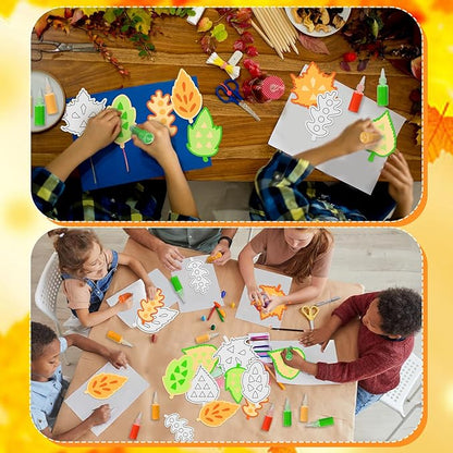 24 Pcs Fall Sand Art Craft Kits for Kids Autumn Maple Leaves DIY Craft with Colored Sand Brushes Make Your Own Sand Art for Fall Thanksgiving Home Party Activities Fun