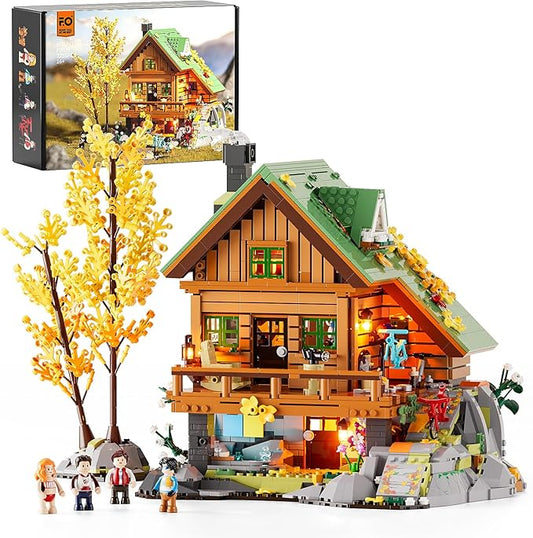 FUNWHOLE Mountain-Cabin House Lighting Building-Bricks Set - Friends Mountain House and Treehouse Collection LED Light Building Set 2255 Pcs for Adults and Teen