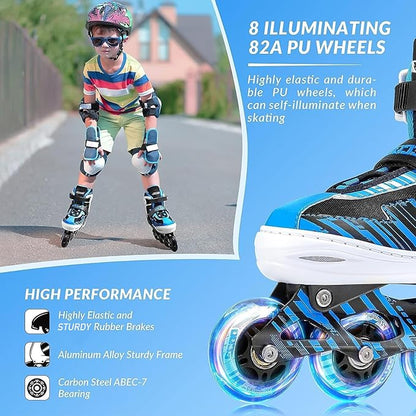 Adjustable Inline Skates Boys and Girls Ages 5-8 8-12 with Light up Wheels，Roller Skates for Kids Ages 4-12, Teen Skates for Beginner Outdoor and Indoor