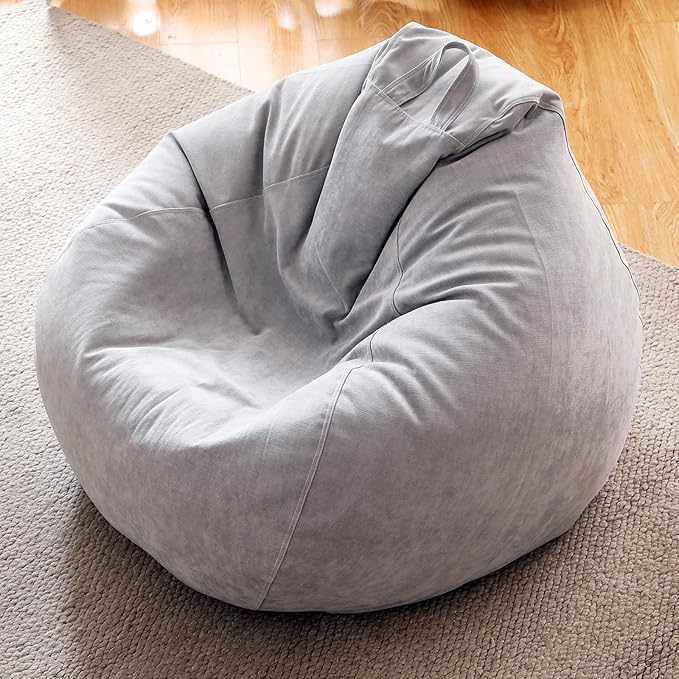 Child Bean Bag Cover(No Filler), Polyester White Bean Bag Cover Stuffable Bean Bag Memory Foam Soft Premium Corduroy Stuffable Bean Bag Plush Toy For Kids,35"*30"*30"