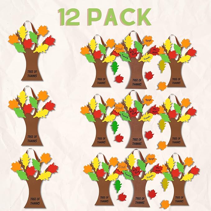 4E's Novelty Thankful Tree Craft Kit 12-Pack, Foam, Self-Adhesive - 11” Tree of Thanks, Thanksgiving Tree Craft, Ideal for Fall Crafts for Kids 4-8, Perfect Gratitude Tree Kit with Leaves to Write On
