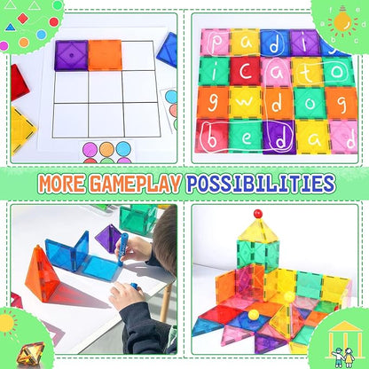 Magnetic Tiles Toddler Toys Magnetic Building Blocks for Kids Ages 3-12 STEM Educational Toys for Girls & Boys Sensory Play for Preschool Learning