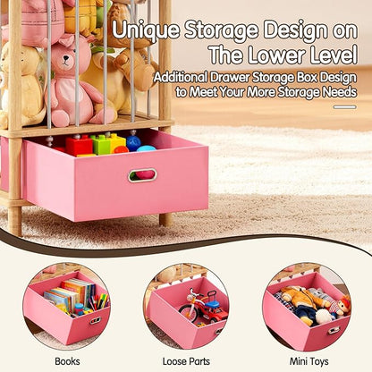 Brelley Stuffed Animal Storage Zoo Wood Toy Storage Organizer with Drawer, Large Toy Chest Stuffed animal holder for Kids Nursery Playroom Bedroom