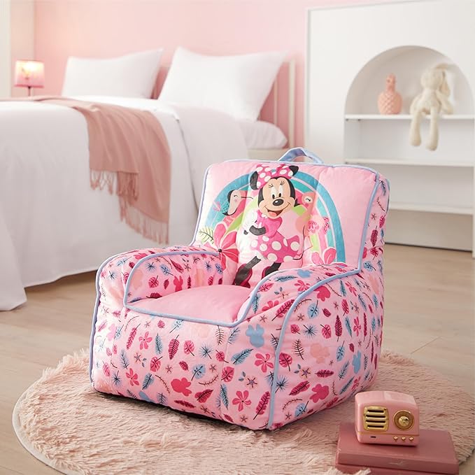 Idea Nuova Disney Minnie Mouse Smile Toddler Bean Bag Decorative Chair with Carry Handle, Large