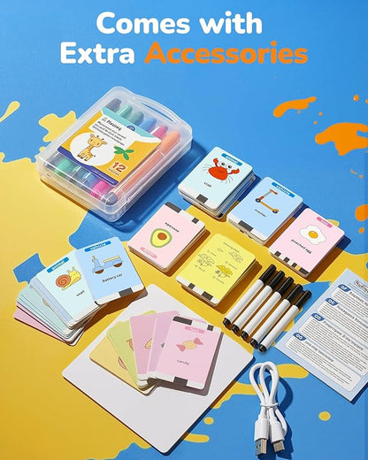 Drawing Robot for Kids, Rechargeable 4-in-1 Draw/Learn/Spell/Music Interactive Educational Robot Drawing Machine with 100 Cards & 12 Color Pens, Learning Toys for 3-8 Year Old Boys Girls Birthday Xmas