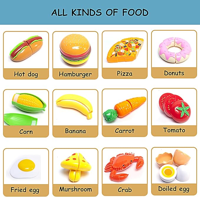 Kids Kitchen Toy Cookware with Play Food Toy Set,Kitchen Play Accessories with Pots and Pans,Cutting Food Toy Utensils,Play Dishes Learning Toys Gift for Toddlers Boys Girls(72 PCS)