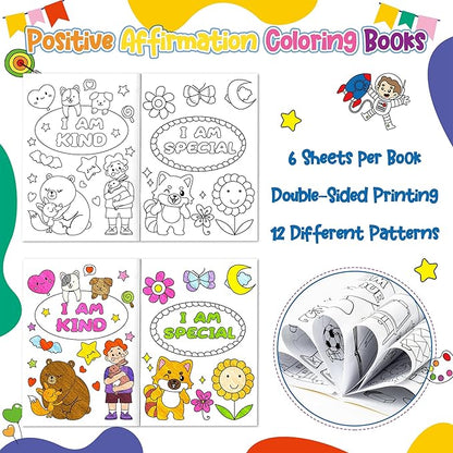 Dvbonike 24Pcs Positive Affirmation Coloring Books - Promote Confidence DIY Color-in Pages Booklet Bulk Drawing Motivational Stress Relieving Party Supplies for School Classroom Rewards Gift for Kids