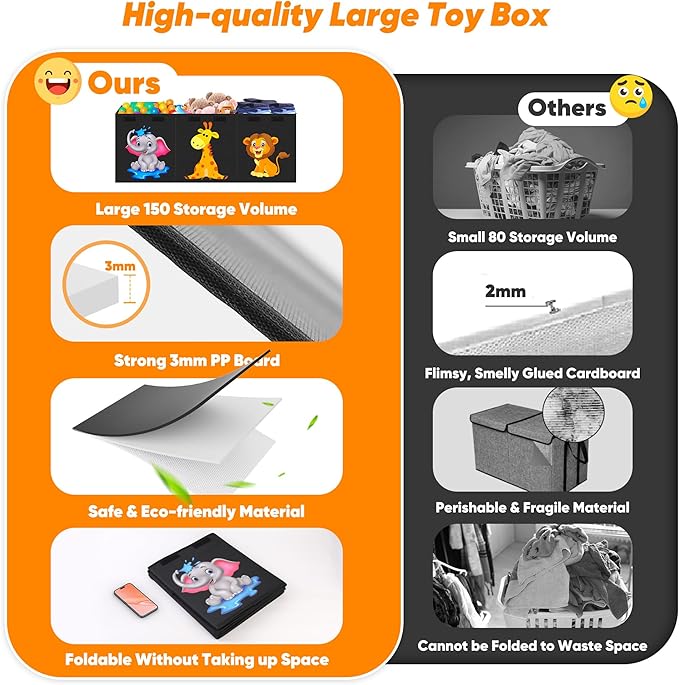 Mabahoo Extra Large Toy Box, Collapsible Storage Organizer with Lids, Cute Animals Toybox for Boys Girls, 40"x14"x16" Kids Toy Chest Sturdy Storage Boxes for Living Room Bedroom Playroom Nursery