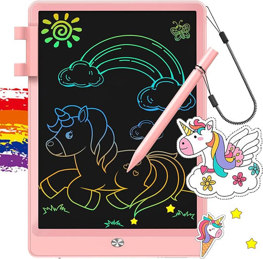 FLUESTON LCD Writing Tablet, Doodle Board Toys Gifts for 3-8 Year Old Girls Boys, 10 Inch Colorful Electronic Board Drawing Pad for Kids, Gifts for Toddler Educational Learning Travel Birthday, Pink