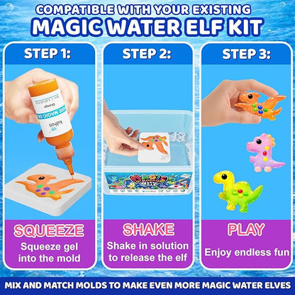 Kiditos Magic Water Elf Dinosaur Mold Set – 10 Reusable BPA Free Plastic Shapes for Creating Colorful Water Elves, STEM Craft Toy for Kids