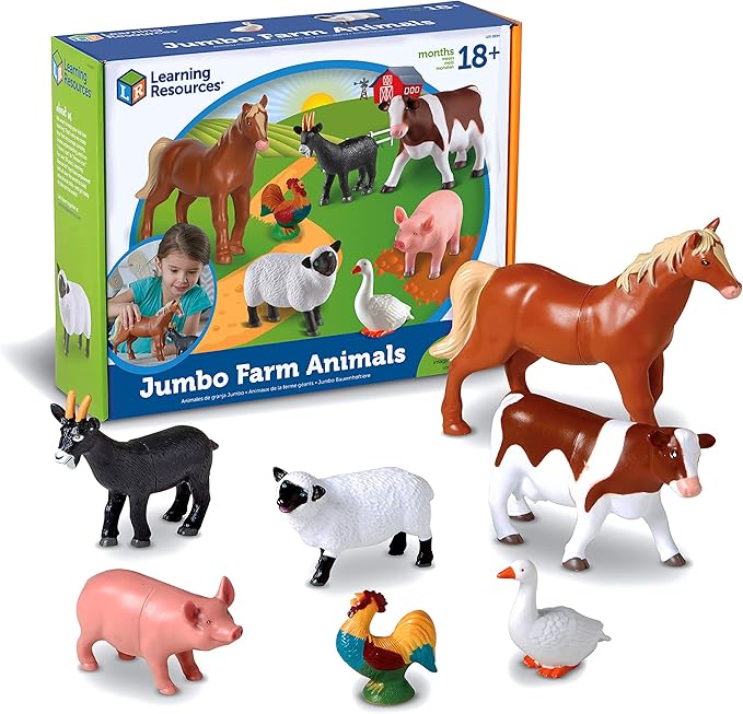 Learning Resources Jumbo Farm Animals, Animal Toy Set for Toddlers, 7 Pieces, Ages 18 Mos+