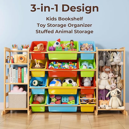 mirolam Storage Organizer with Bookshelf and Stuffed Animal Storage - Playroom Organization with Shelves and 12 Bins - Living Room Box for Lego - Bedroom Decor Essentials