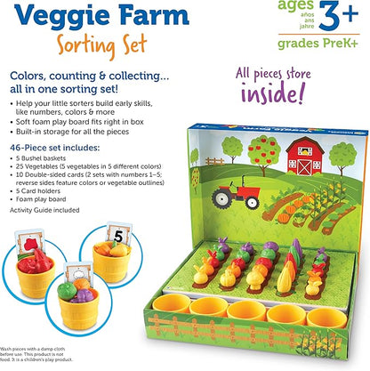 Learning Resources Veggie Farm Sorting Set - 46 Pieces, Ages 3+ Toddler Learning Toys, Preschool Toys for Color Sorting, Food Sorting Game