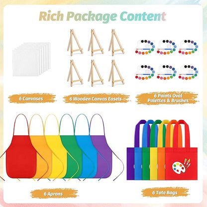 Aodaer 24 Pieces Valentine's Day Gift Mini Watercolor Paint Set Include 6 Set Colors Watercolor Paints Oval Palette Wooden Canvas Easels Canvas Tote Bags Aprons for Art Beginner Painting Supplies