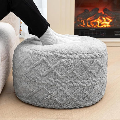 Pouf Ottoman Stuffed 20x20x12 Inches Floor Pouf Plush Fiber Ottoman Foot Rest Under Desk Foot Stool for Living Room Bedroom (Light Gray Pouf with Filler)
