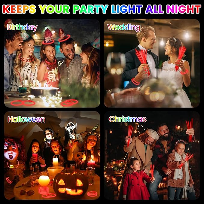 Red Glow Sticks Bulk Party Favors 100 Pack 8" Glow in the Dark Party Supplies Neon Party Decorations Glow Necklaces Bracelets for Kids Adults Birthday Halloween Christmas Easter Wedding