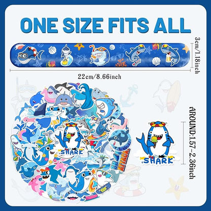 74 PCS Shark Party Favors 24 Shark Slap Bracelets, 50 Shark Stickers Shark Birthday Party Decorations, Supplies, and Gifts for Kids, Classroom Rewards