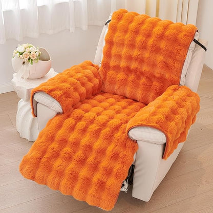 vctops Faux Fur Fluffy Recliner Chair Slipcover Faux Rabbit Fur Non Slip Sofa Cover Super Soft Plush Thick Couch Cover Furniture Protector with Elastic Straps for Kids, Dogs, Pets(Orange,24")