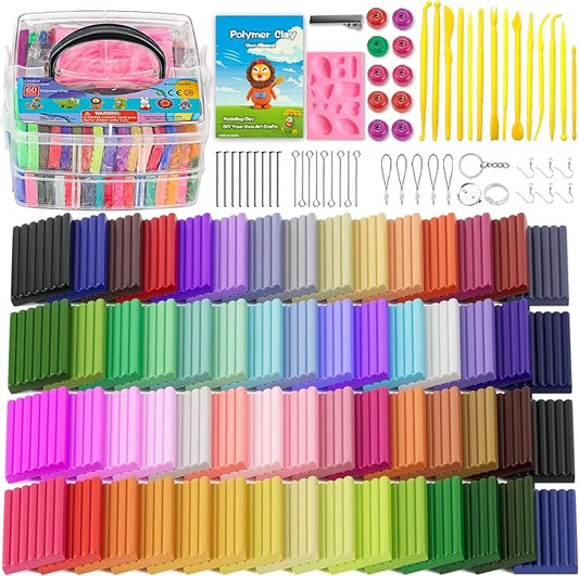 Polymer Clay 60 Colors, CiaraQ Modeling Clay for Kids, Oven Bake Clay with Sculpting Tools, Non Toxic, Ideal for Sculpture, Crafting, DIY Projects