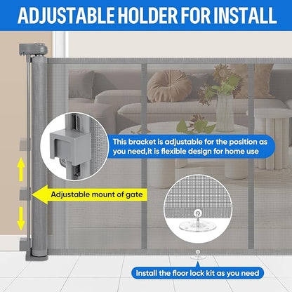34X100” Extra Wide Retractable Baby Gate, Extra Wide Safety Kids or Pets Gate, 34” Tall, Extends to 100” Extra Wide, Mesh Safety Dog Gate for Stairs, Indoor, Outdoor, Doorways, Hallways