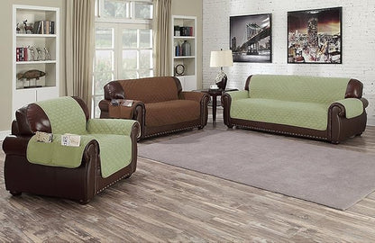 Quick Fit Reynold Durable Quality Reversible Water Resistant Cover for Dogs, Kids, Pets-Sofa Slipcover for Couch, Recliner, Loveseat or Chair, Sage-Chocolate