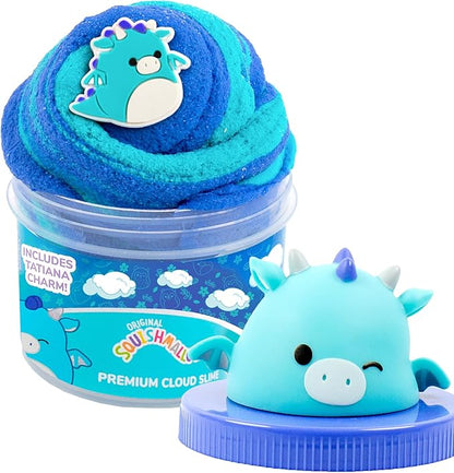 Original Squishmallows Tatiana The Dragon Premium Cloud Slime, Blue Raspberry-Scented, 8 oz. Storage Container with Figurine Topper, Rubber Charm, Goodie Bags, Kids Party Favors, Sensory Toys
