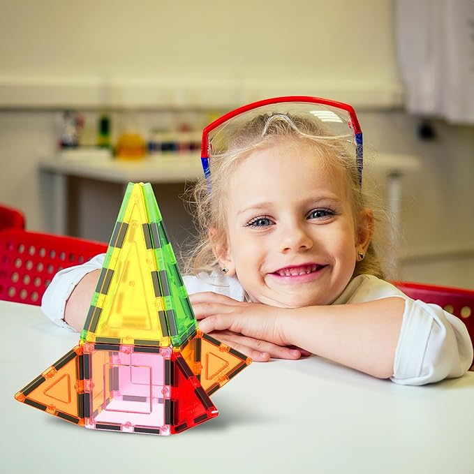 PicassoTiles Magnet Tile Building Block Set Magnetic Construction Square Triangle Tiles Toy Kit Sparking Creativity Geometric Shapes STEM Educational Learning Brain Development Kids Ages 3+ PB12