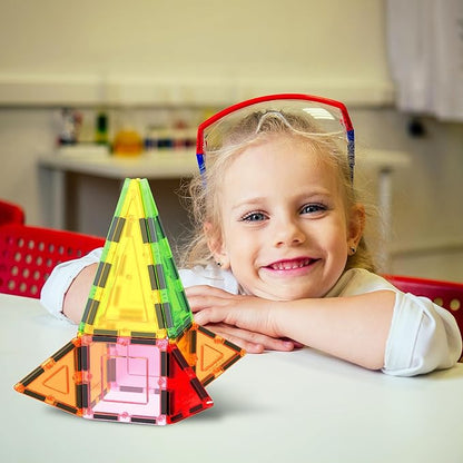 PicassoTiles Magnet Tile Building Block Set Magnetic Construction Square Triangle Tiles Toy Kit Sparking Creativity Geometric Shapes STEM Educational Learning Brain Development Kids Ages 3+ PB12