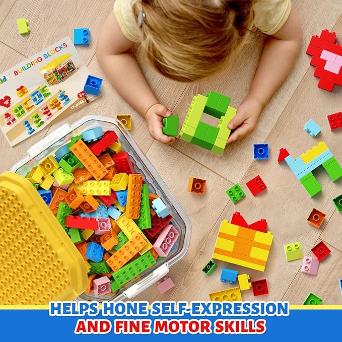 burgkidz 150PCS Jumbo Building Blocks with Clear Storage Box & Baseplate Lid - STEM Educational Toys for Toddlers 3+ Years, Compatible with Major Building Systems