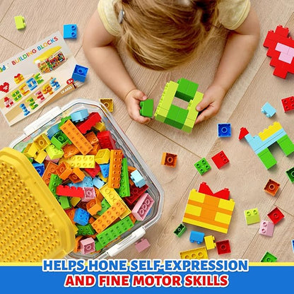 burgkidz 150PCS Jumbo Building Blocks with Clear Storage Box & Baseplate Lid - STEM Educational Toys for Toddlers 3+ Years, Compatible with Major Building Systems