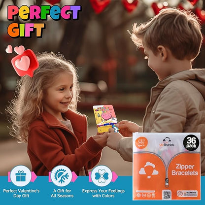 UpBrands 36 Unicorn Zipper Bracelets with 36 Valentine's Day Cards - Sensory Fidget Valentine's Favors and Gifts for Kids Classroom Exchanges